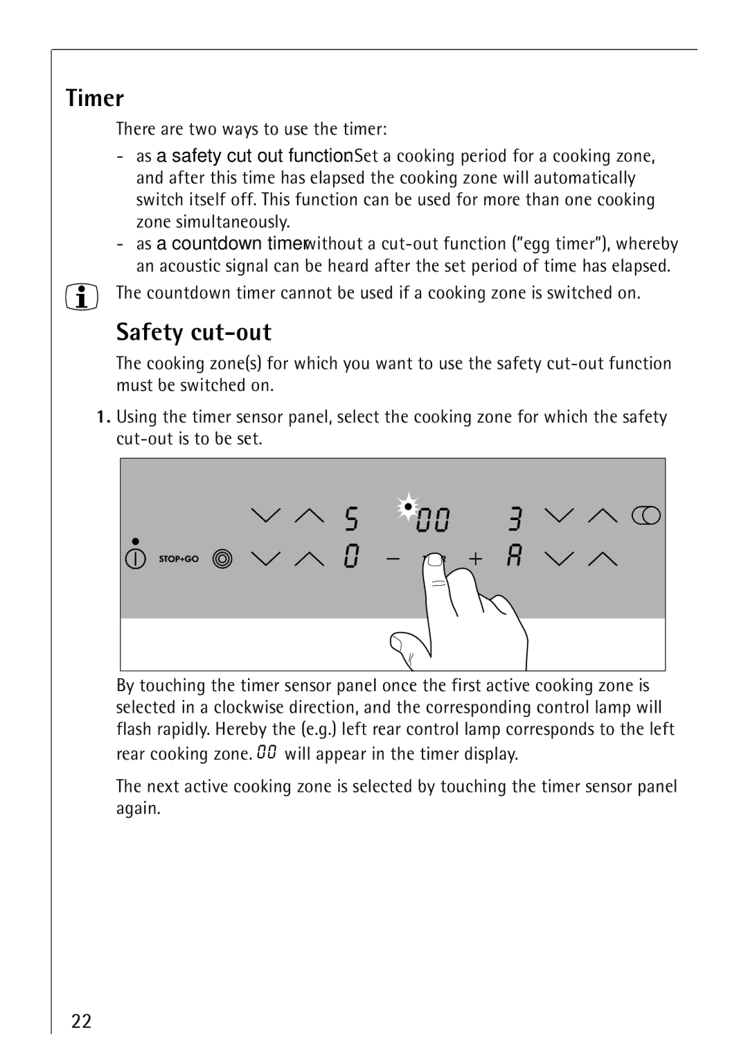 Electrolux 66300KF-an installation instructions Timer, Safety cut−out 