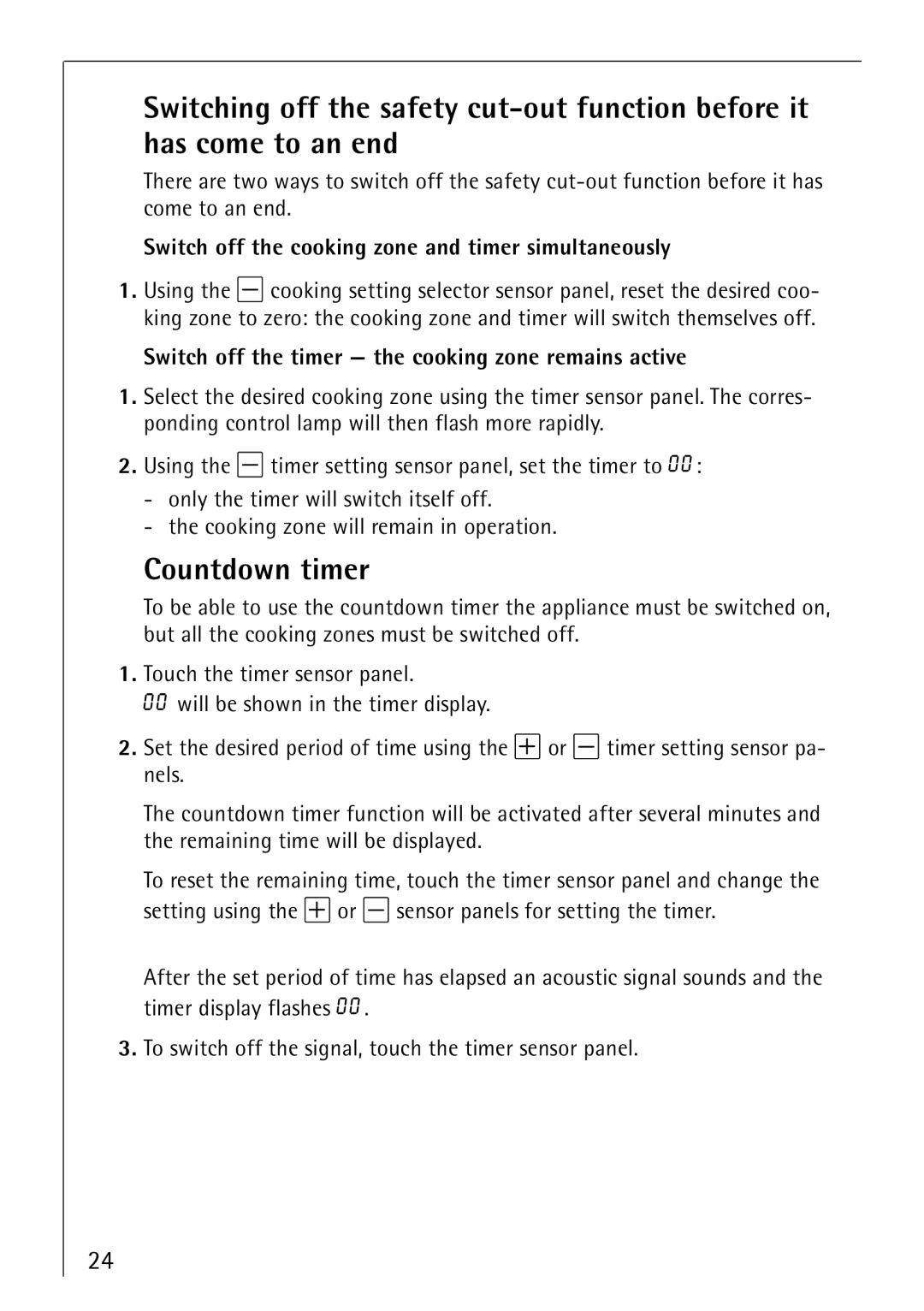 Electrolux 66300KF-an installation instructions Countdown timer 