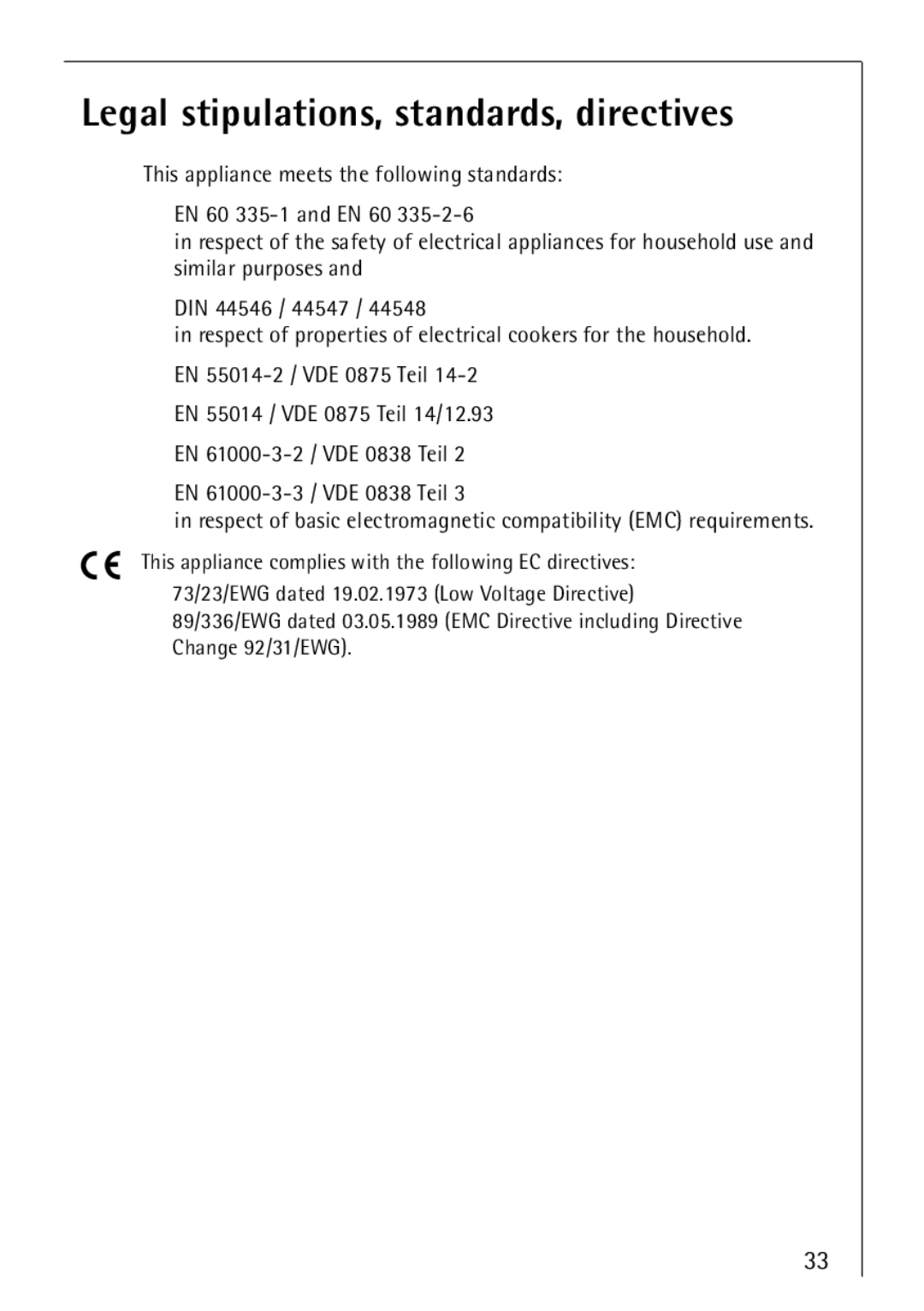 Electrolux 66300KF-an installation instructions Legal stipulations, standards, directives 