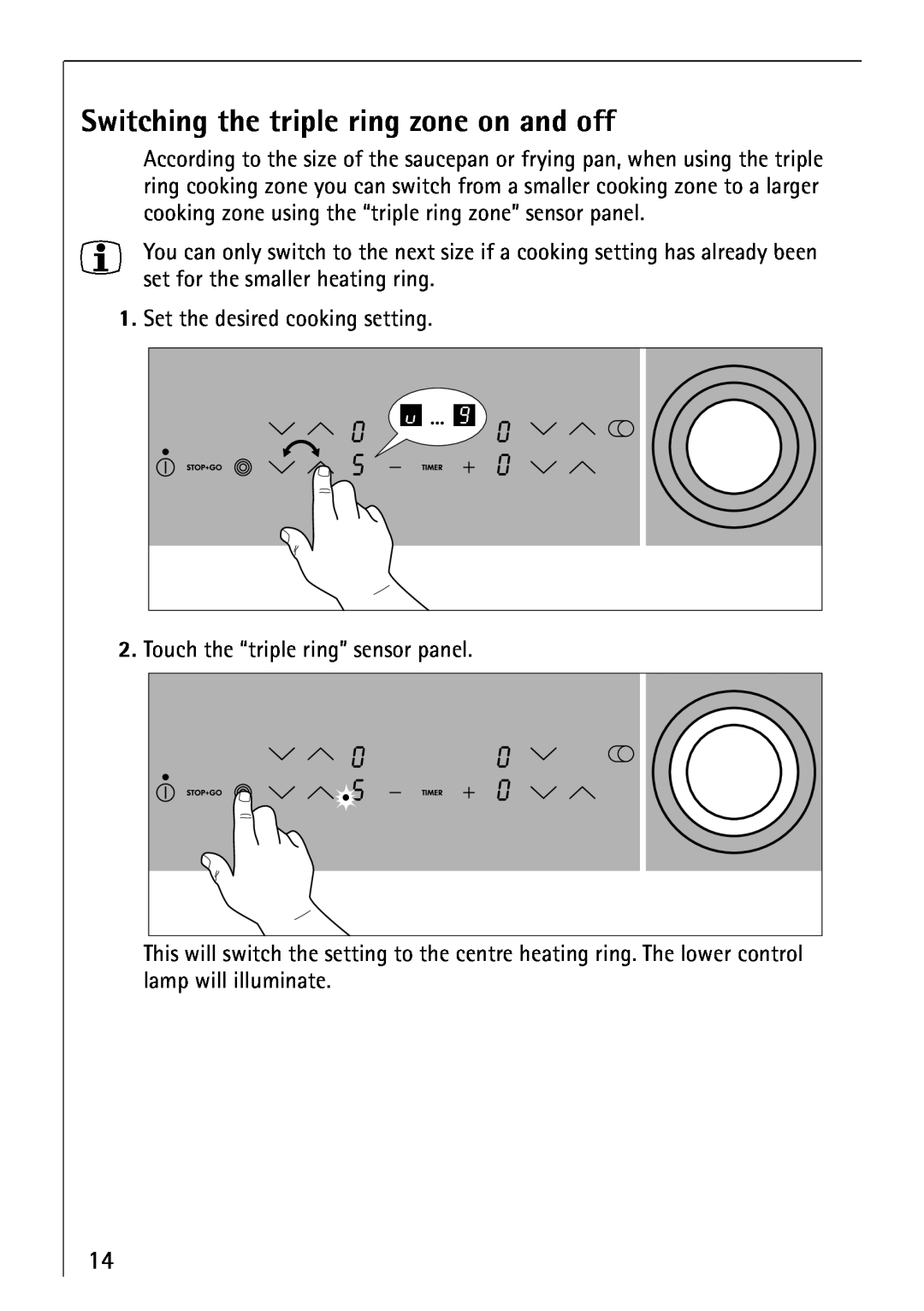 Electrolux 66300KF-an installation instructions Switching the triple ring zone on and off 