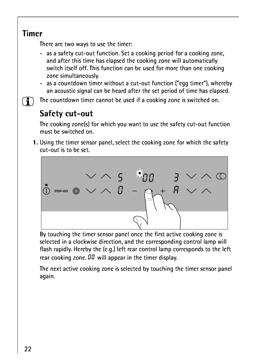 Electrolux 66300KF-an installation instructions Timer, Safety cut−out 