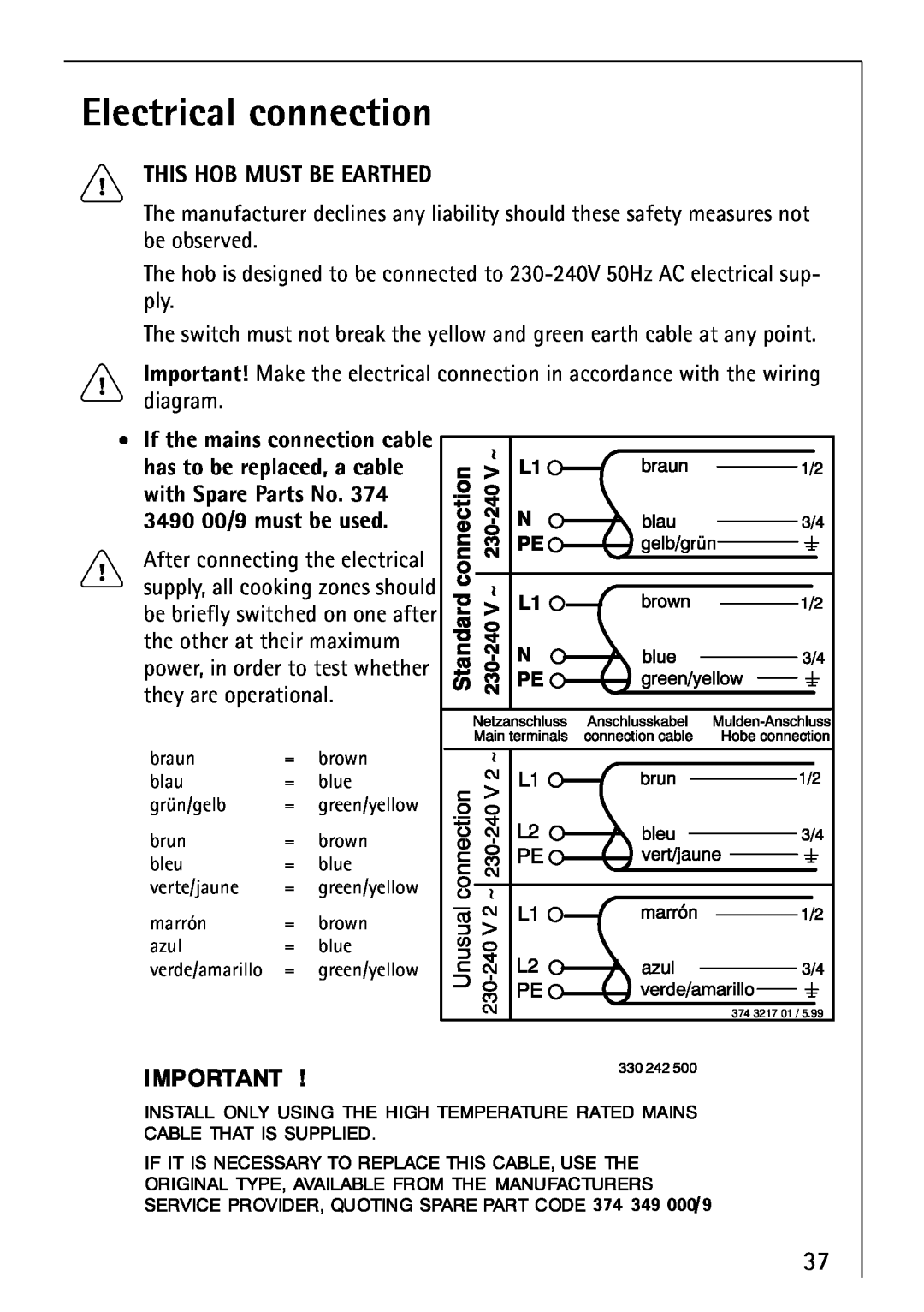 Electrolux 66300KF-an installation instructions Electrical connection 