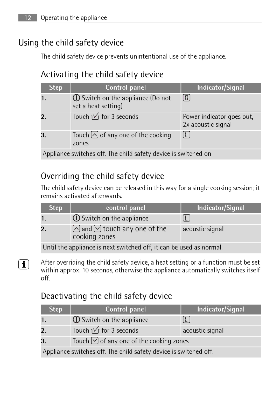 Electrolux 66320 K-MN user manual Using the child safety device, Activating the child safety device 