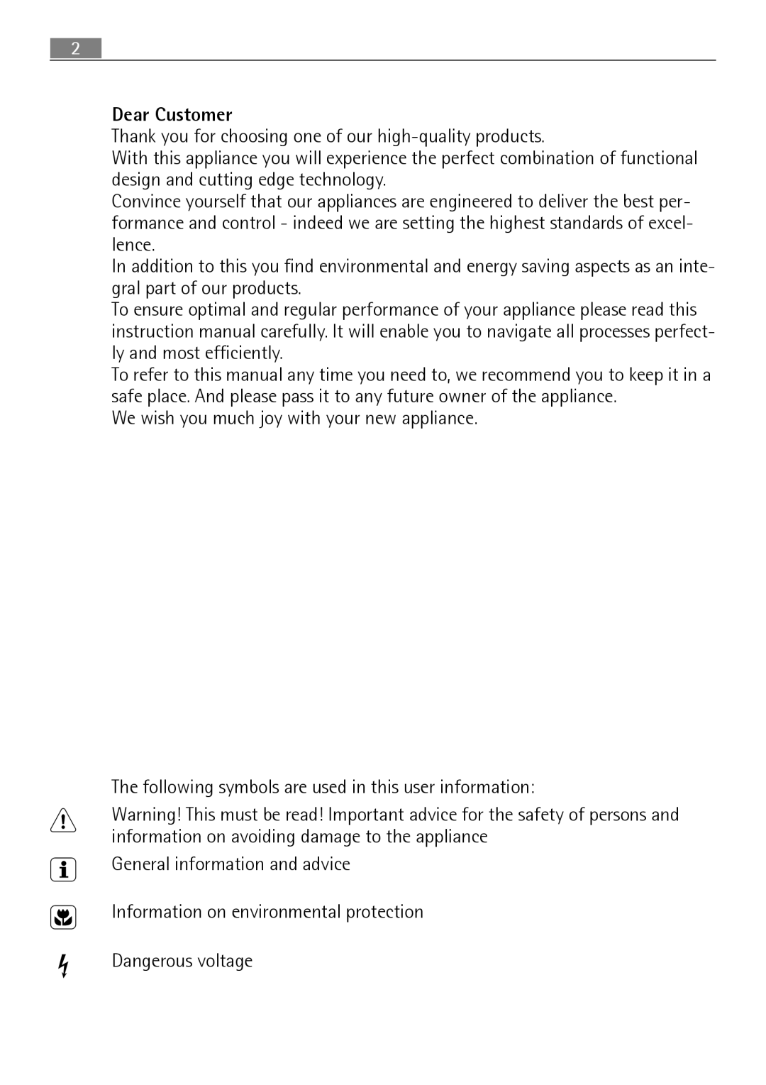 Electrolux 66320 K-MN user manual Dear Customer 