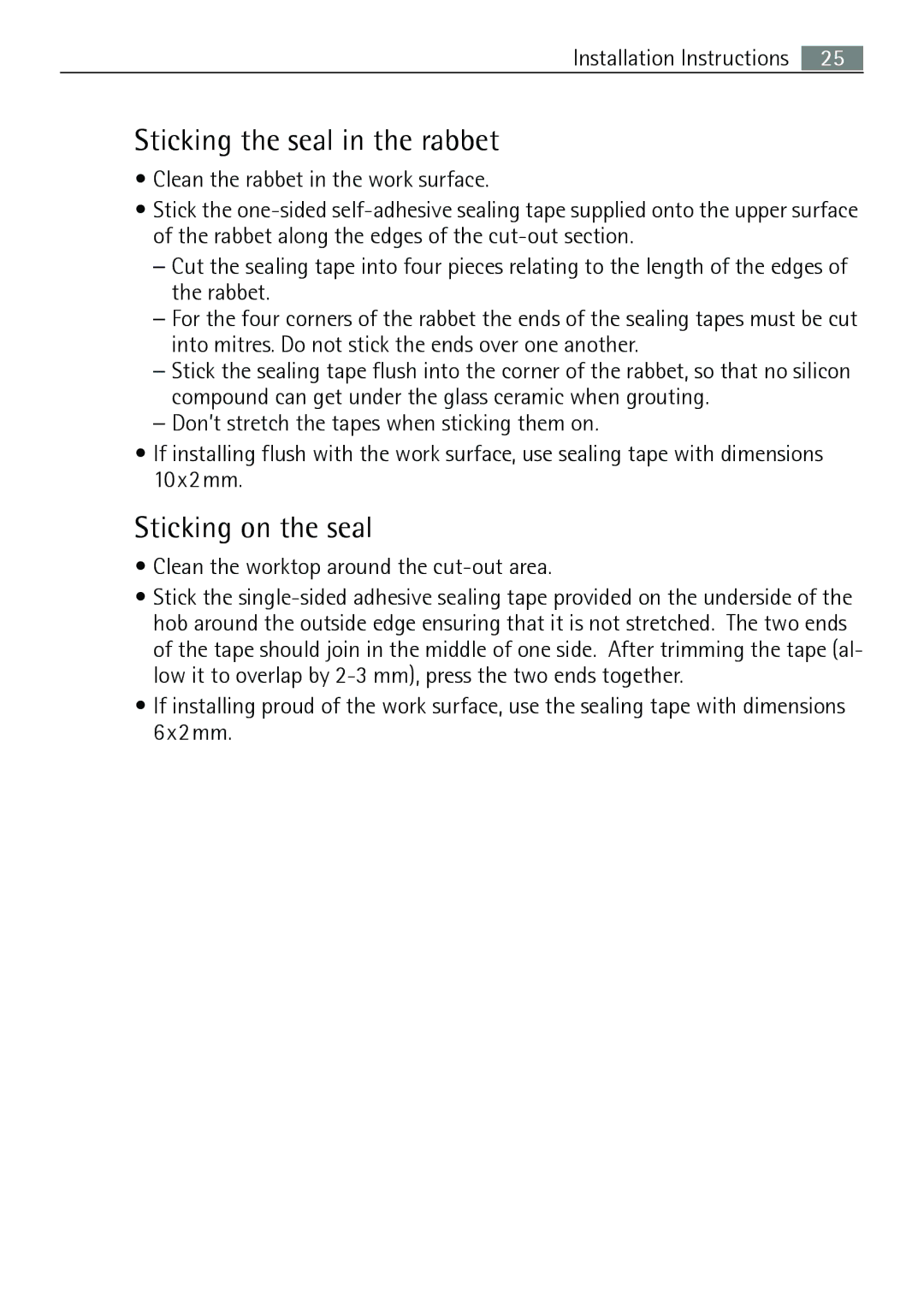 Electrolux 66331KF-N user manual Sticking the seal in the rabbet, Sticking on the seal 