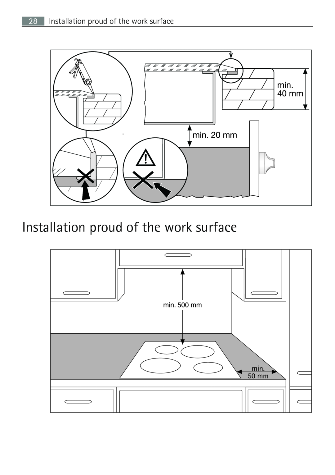 Electrolux 66331KF-N user manual Installation proud of the work surface 
