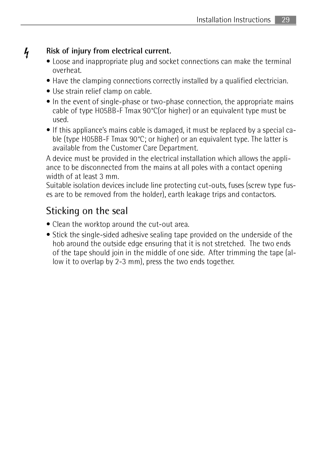 Electrolux 67160 KF-N user manual Sticking on the seal, Clean the worktop around the cut-out area 