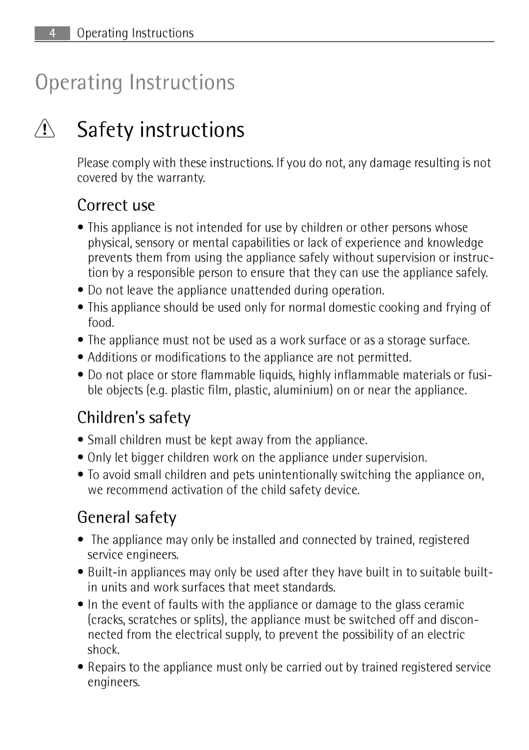 Electrolux 67160 KF-N user manual Safety instructions, Correct use, Children’s safety, General safety 