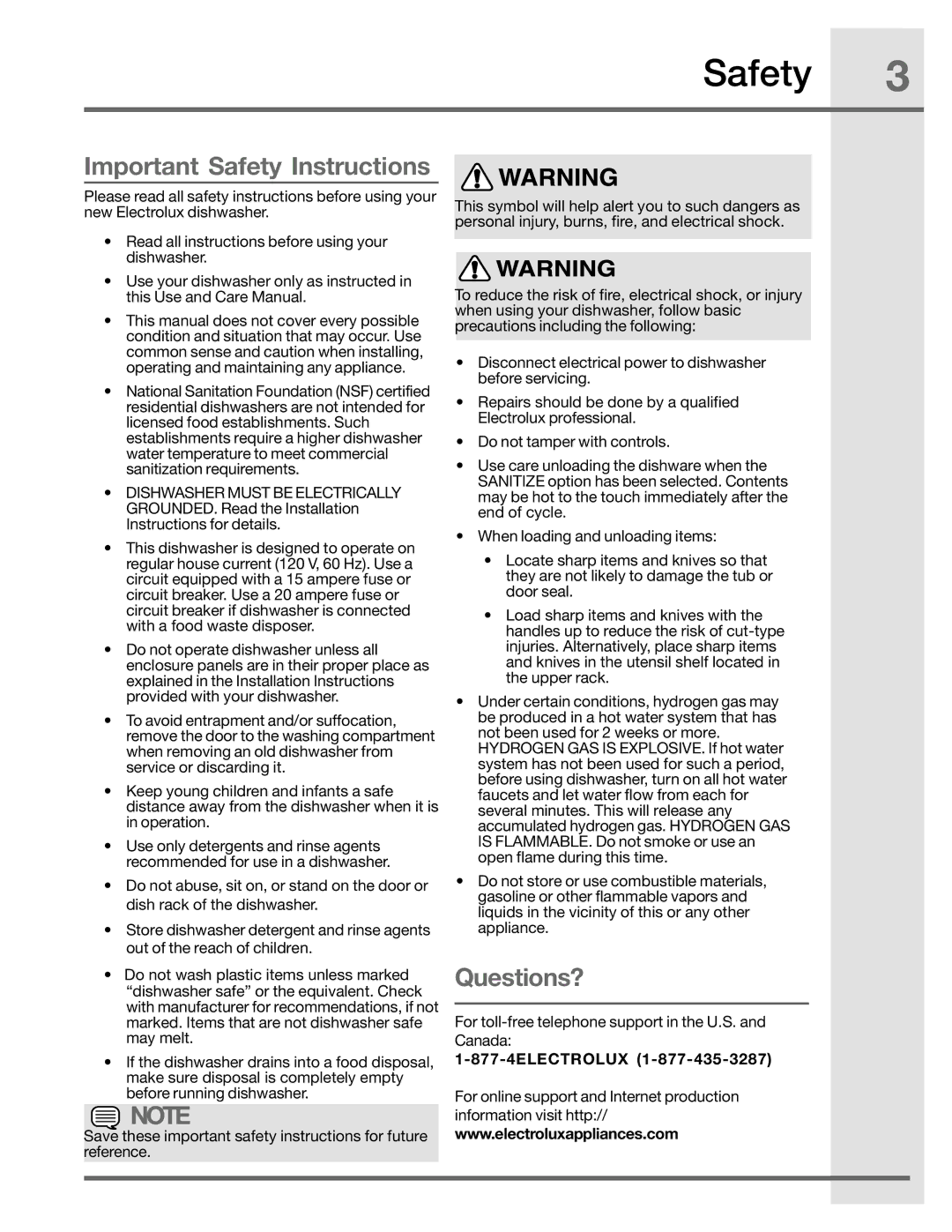 Electrolux 2001/05, 6.75E+11 manual Important Safety Instructions 