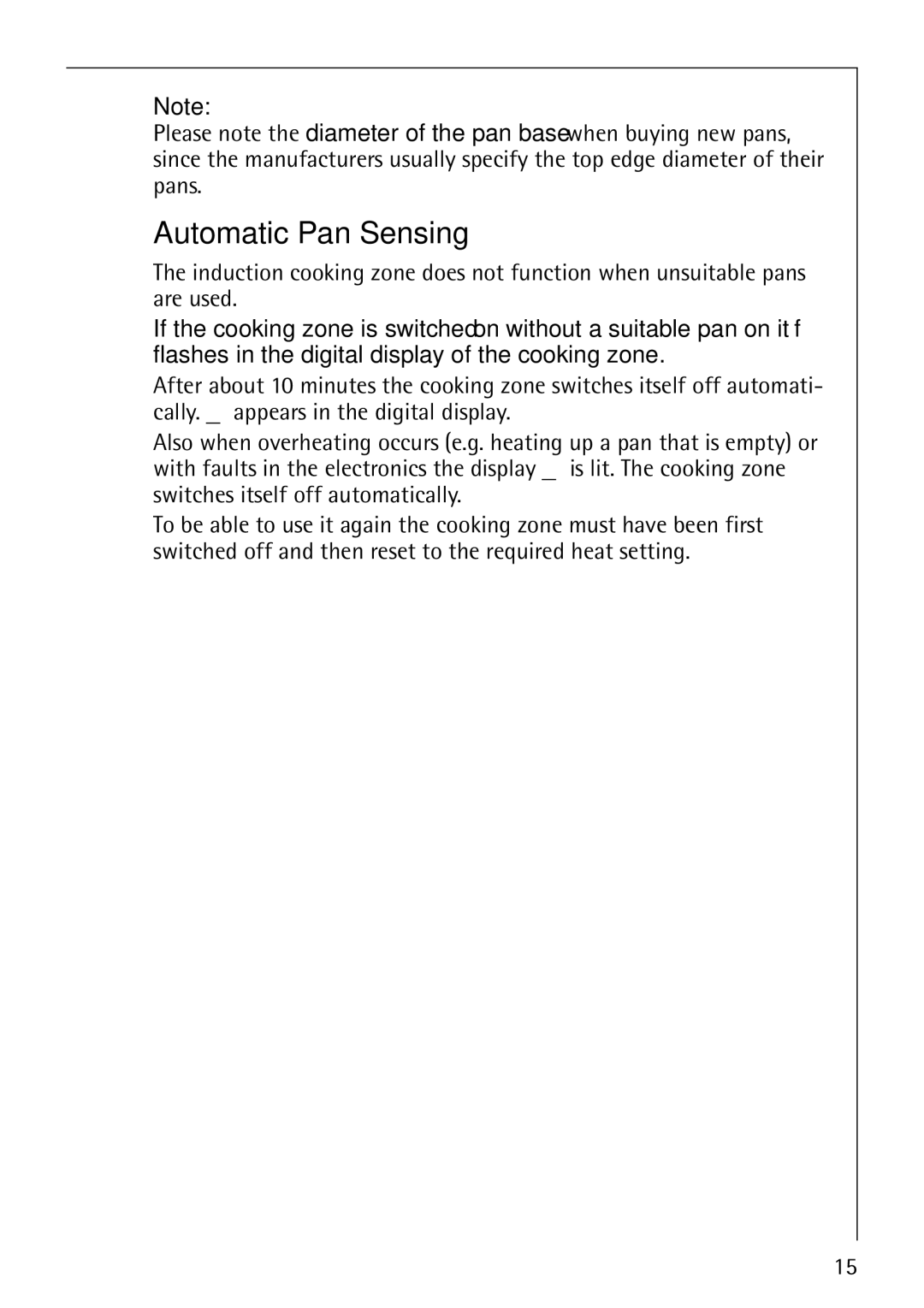 Electrolux 68000KF-BN operating instructions Automatic Pan Sensing 