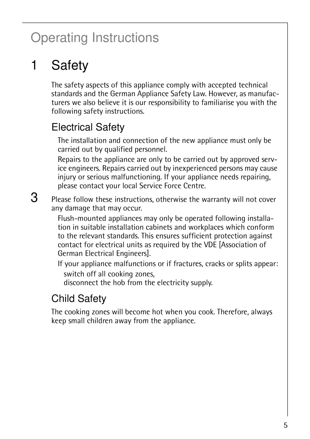 Electrolux 68000KF-BN operating instructions Electrical Safety, Child Safety 