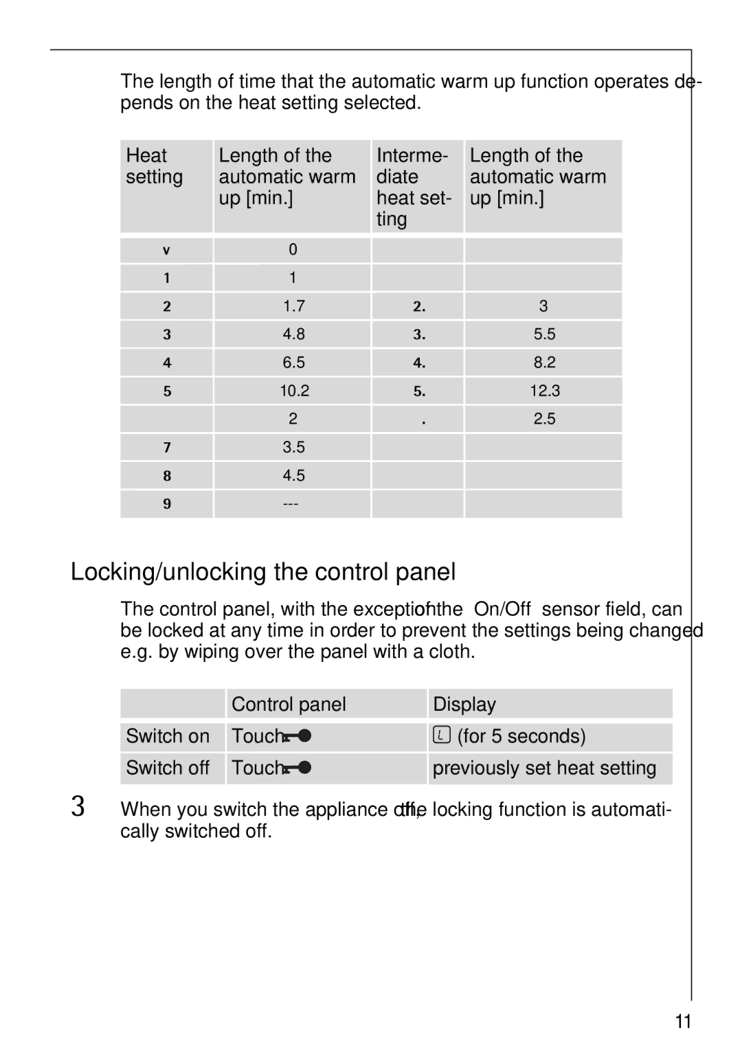 Electrolux 68001KF-N operating instructions Locking/unlocking the control panel 