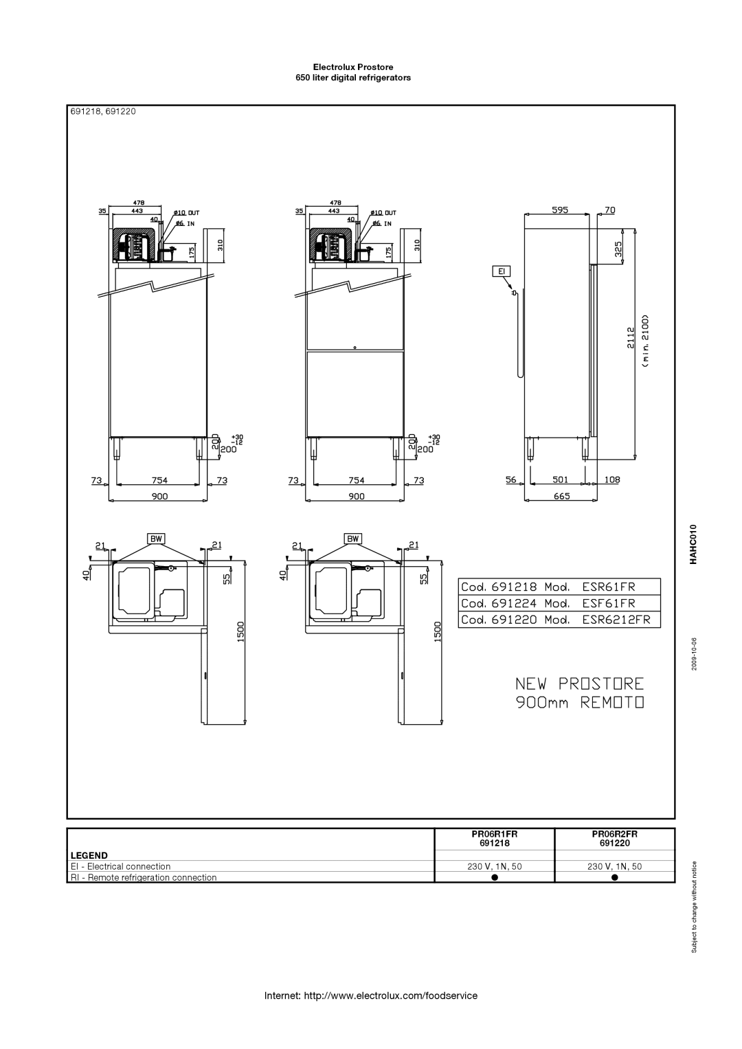 Electrolux 691218, 691153, 691220, 691217, 691219, PR06R1FBR manual PR06R1FR PR06R2FR 