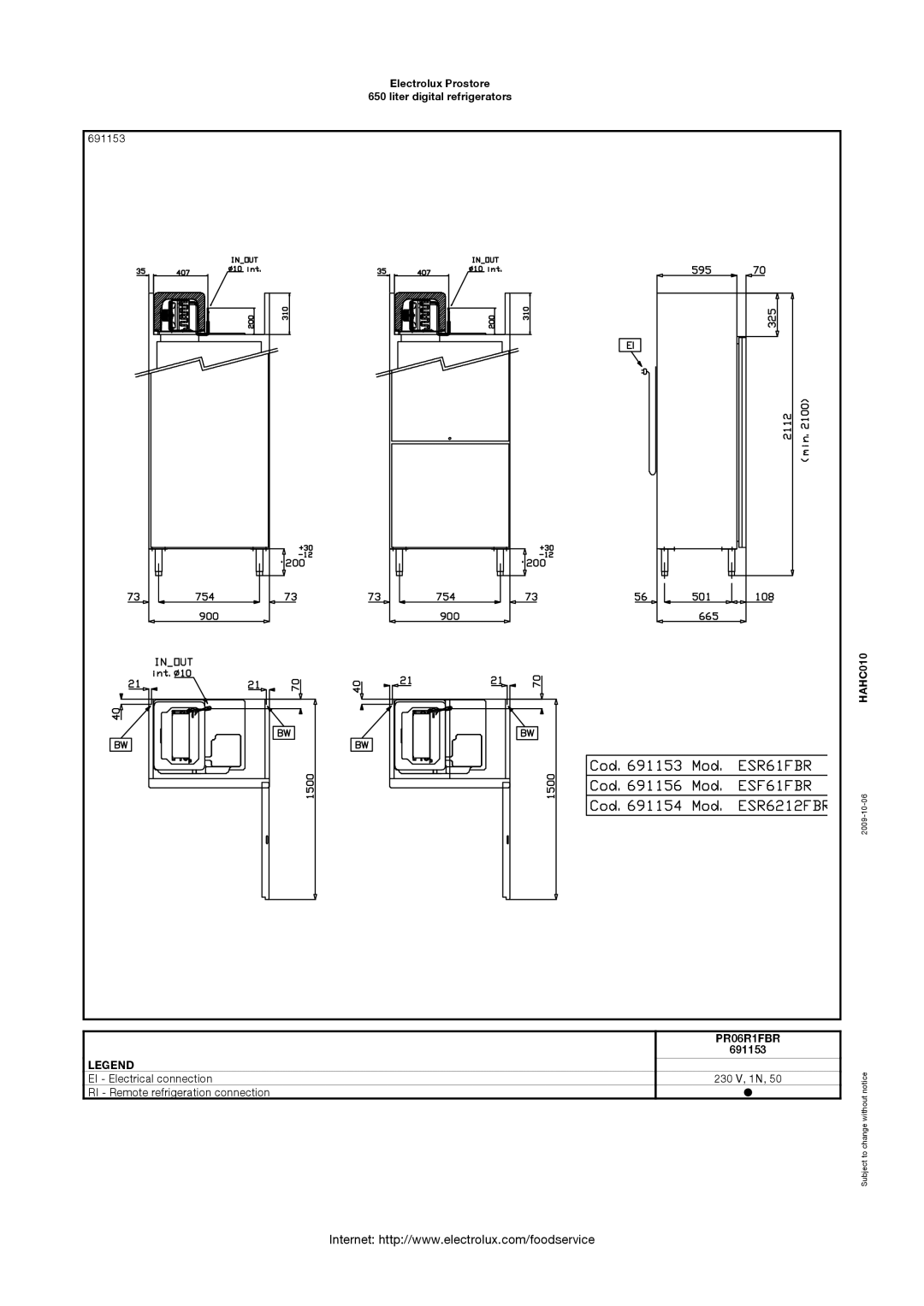 Electrolux PR06R1FR, 691220, 691217, 691219, 691218, PR06R1FBR, PR06R2FR manual 691153 