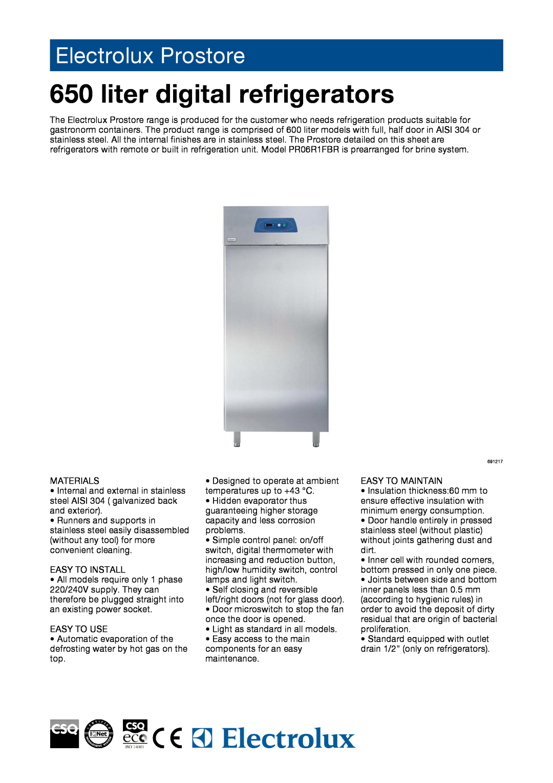 Electrolux 691220, 691153, 691217, 691219, 691218, PR06R1FR, PR06R1FBR manual liter digital refrigerators, Electrolux Prostore 