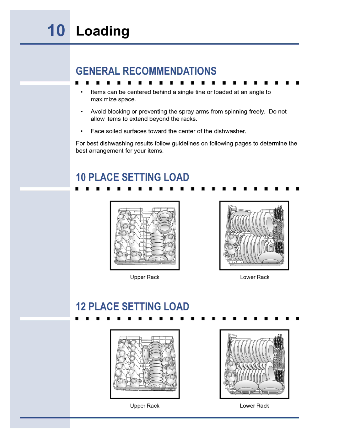 Electrolux 6919941 manual Loading, General Recommendations, Place Setting Load 