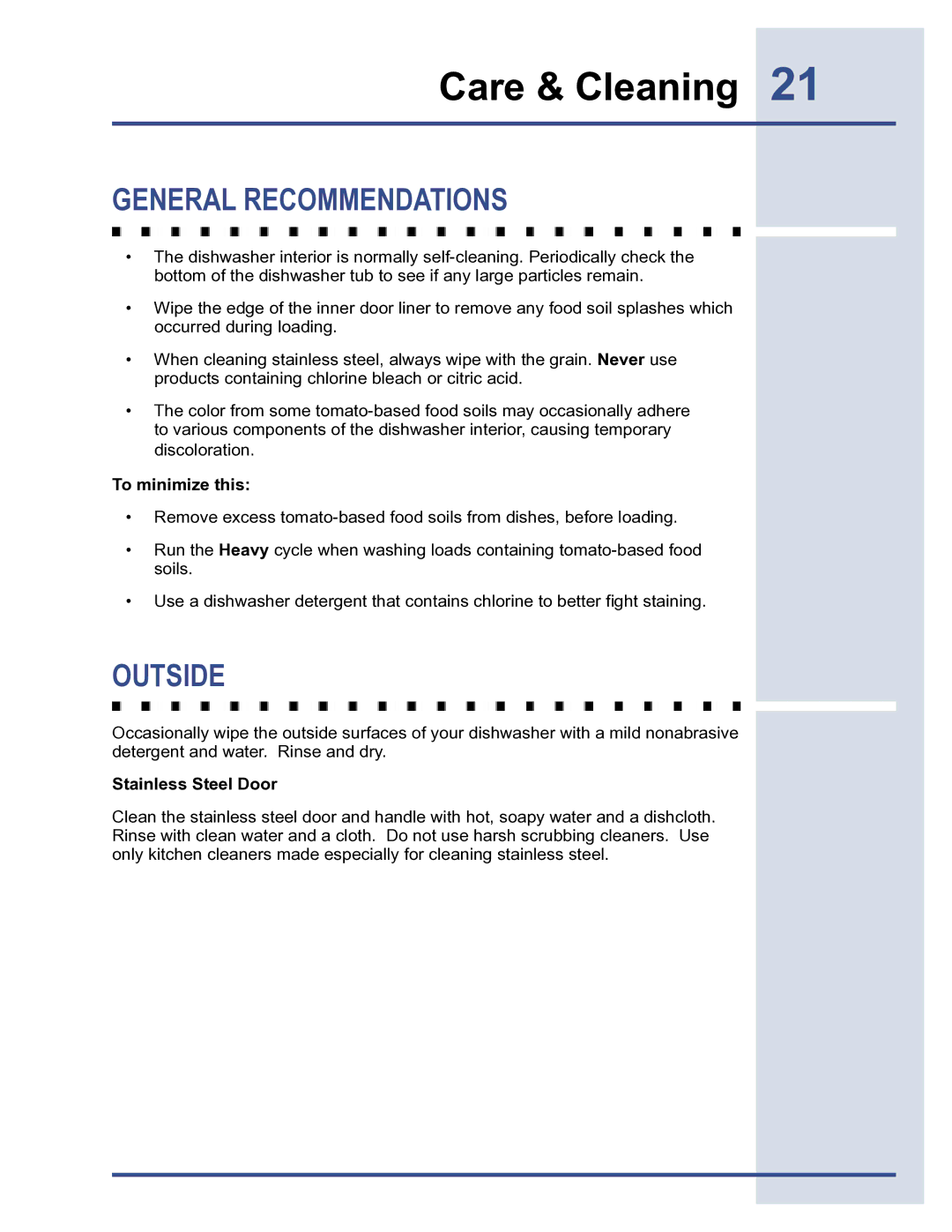 Electrolux 6919941 manual Care & Cleaning, Outside, To minimize this, Stainless Steel Door 