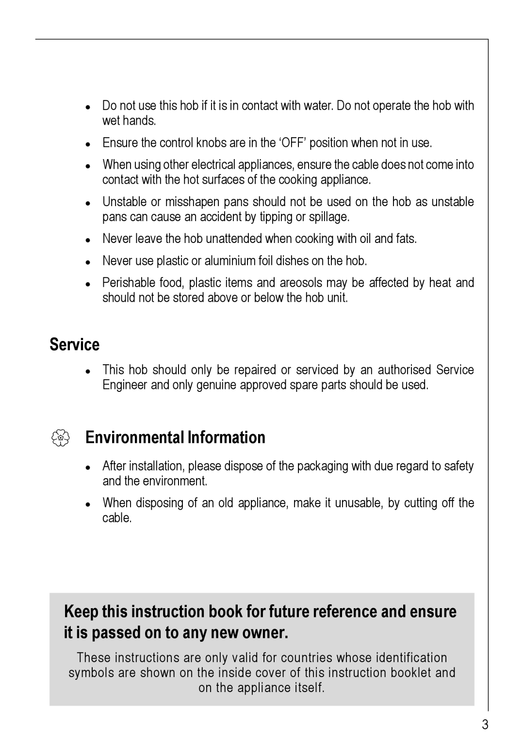 Electrolux 69802 G manual Service, Environmental Information 