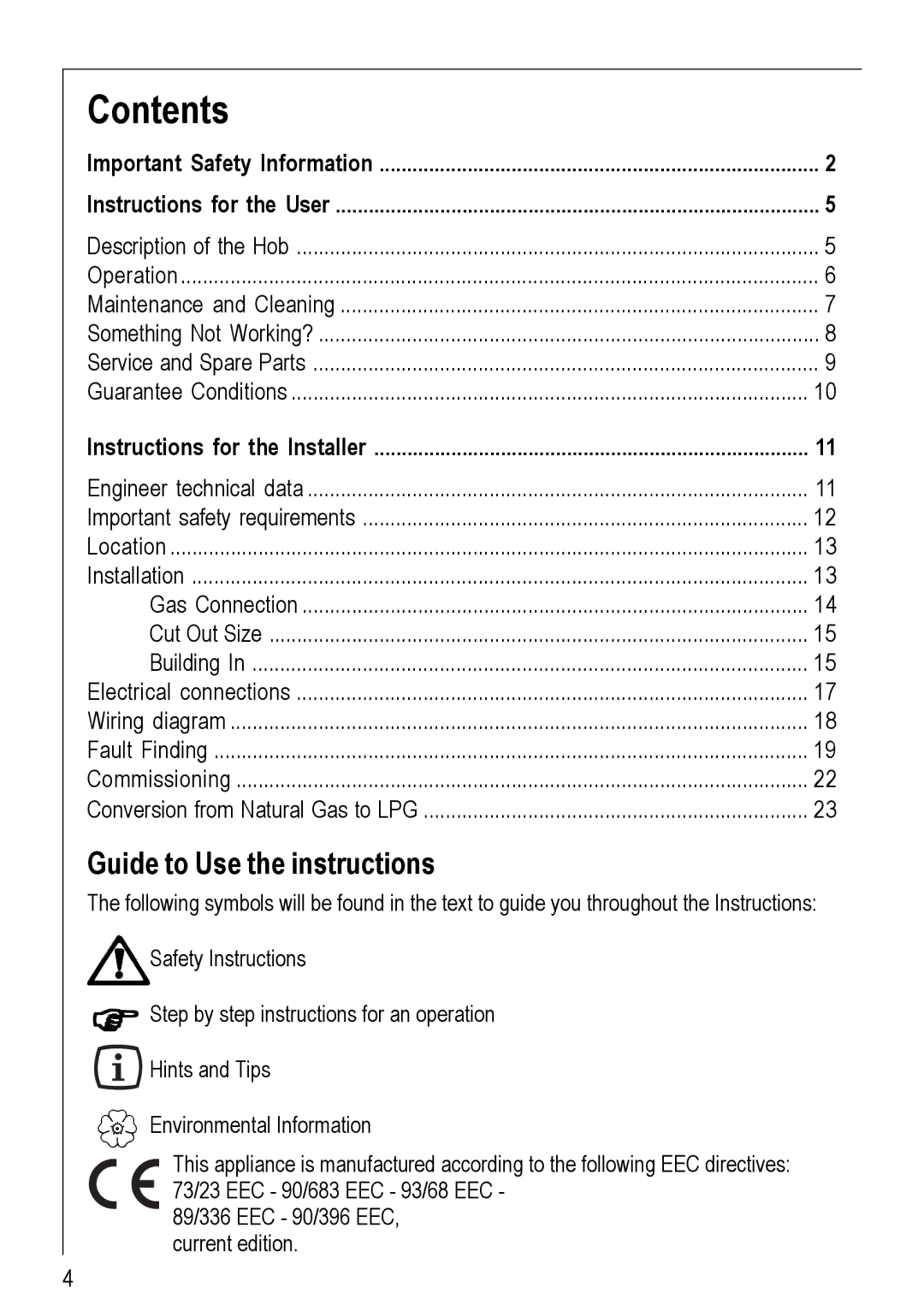 Electrolux 69802 G manual Contents 