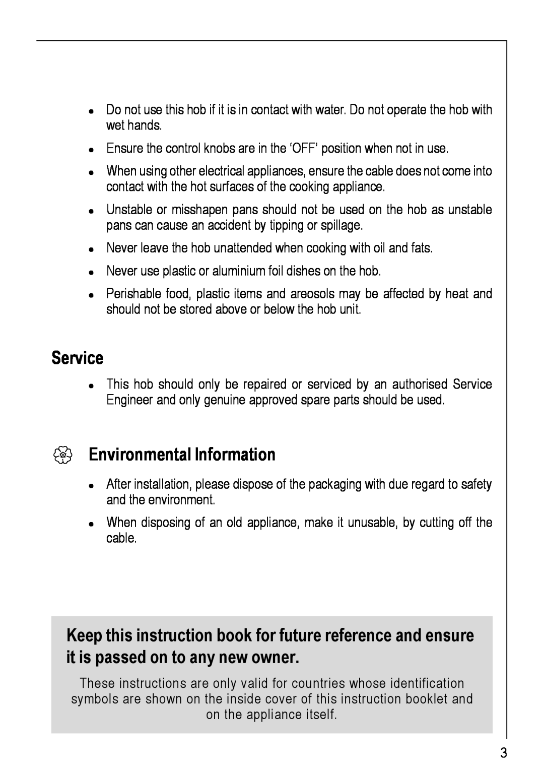 Electrolux 69802 G manual Service, U Environmental Information 