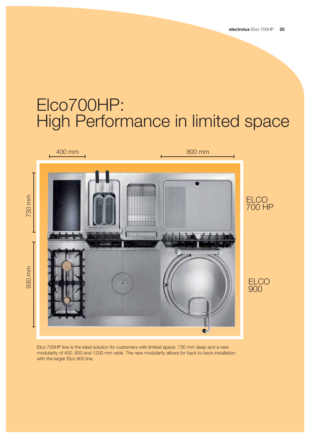 Electrolux manual Elco700HP High Performance in limited space, ELCO 700 HP ELCO, 400 mm, 800 mm, 730 mm 930 mm 