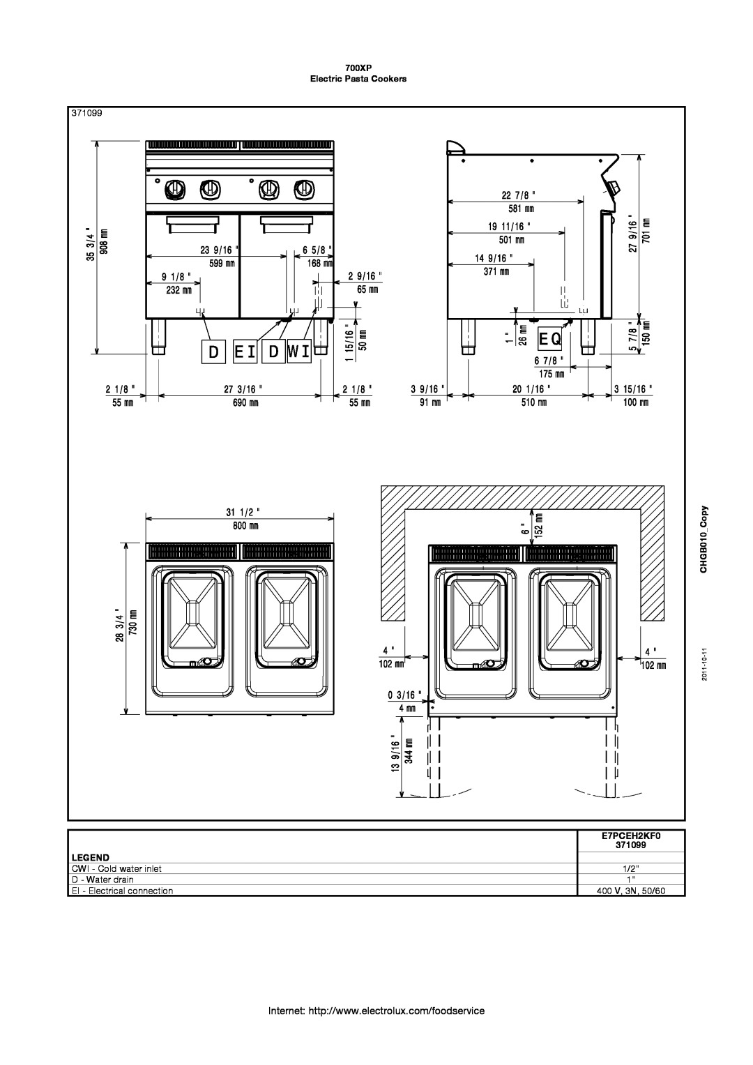 Electrolux manual 371099, 700XP Electric Pasta Cookers, CHGB010 Copy, E7PCEH2KF0, 2011-10-11 