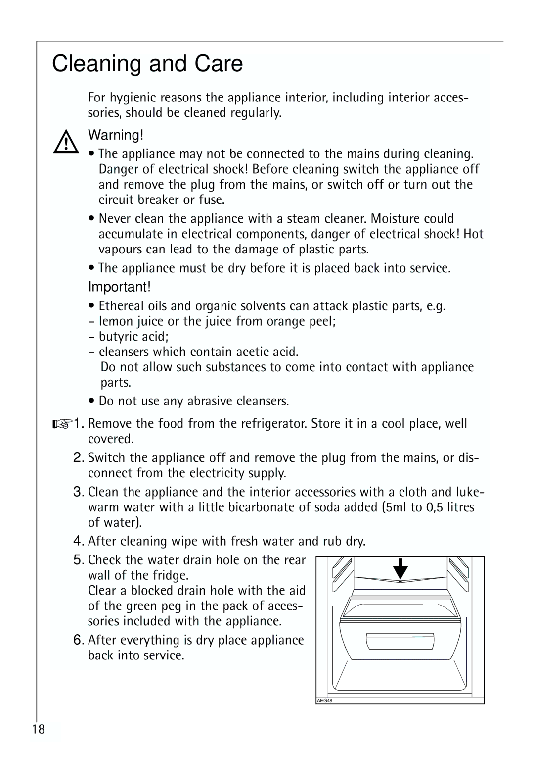 Electrolux 70170 TK, 70168 TK manual Cleaning and Care, After everything is dry place appliance back into service 