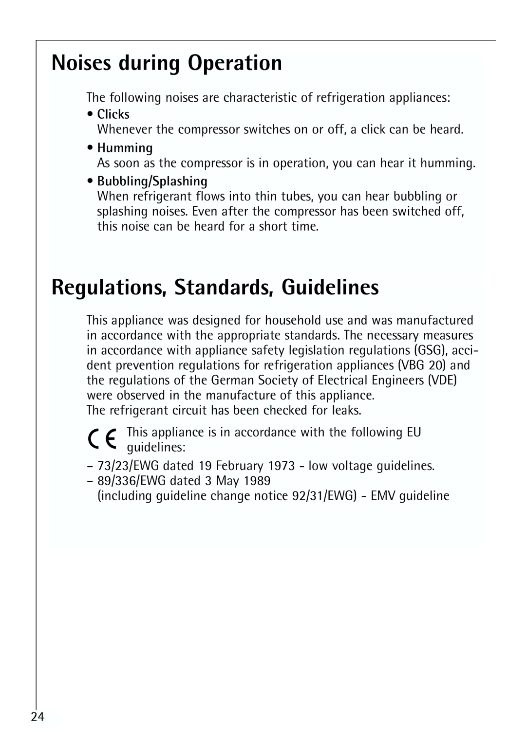 Electrolux 70170 TK manual Noises during Operation, Regulations, Standards, Guidelines, Clicks, Humming, Bubbling/Splashing 