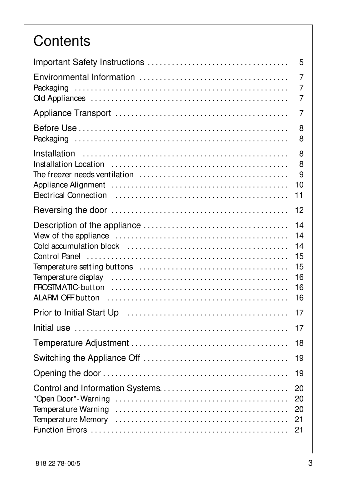 Electrolux 70310 GS manual Contents 