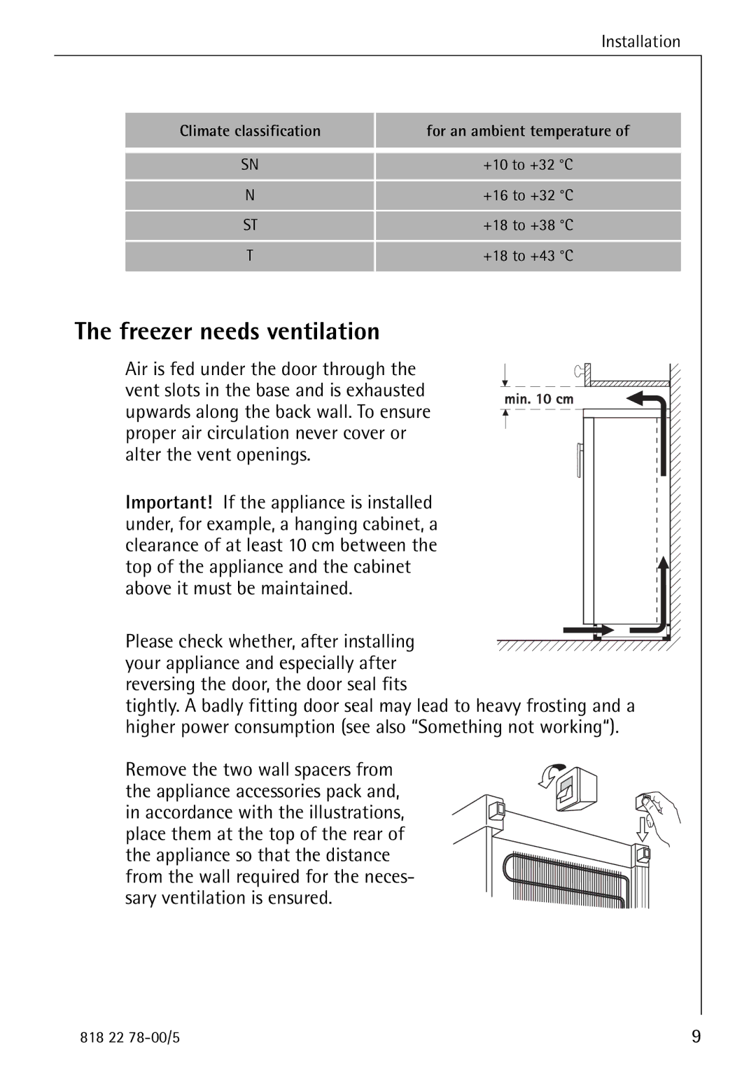 Electrolux 70310 GS manual Freezer needs ventilation, Installation 