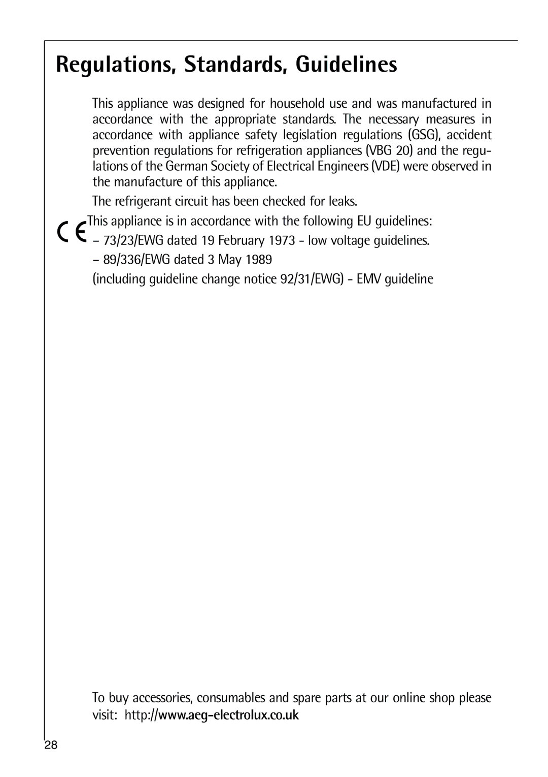 Electrolux 70318-5 KG user manual Regulations, Standards, Guidelines 