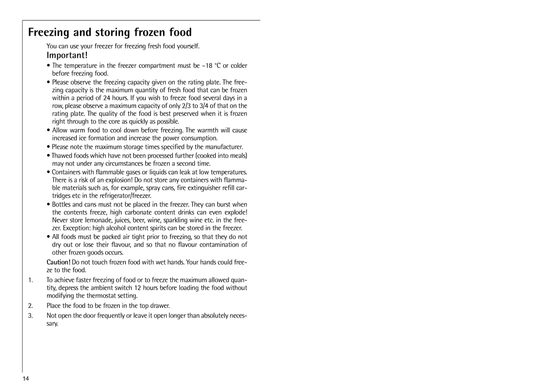 Electrolux 70318 KG operating instructions Freezing and storing frozen food 