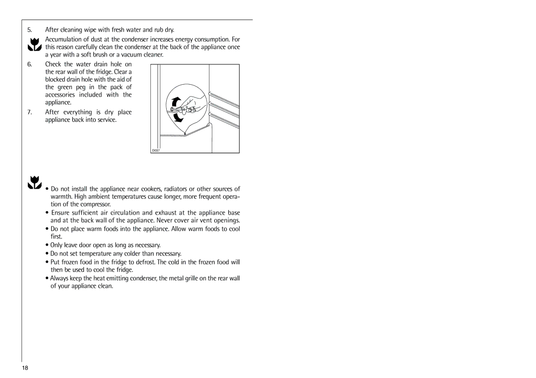 Electrolux 70318 KG operating instructions Energy Saving Tips, After cleaning wipe with fresh water and rub dry 