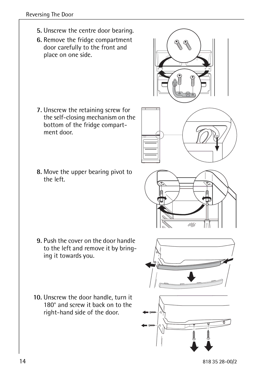 Electrolux 70322 KG manual Unscrew the centre door bearing 