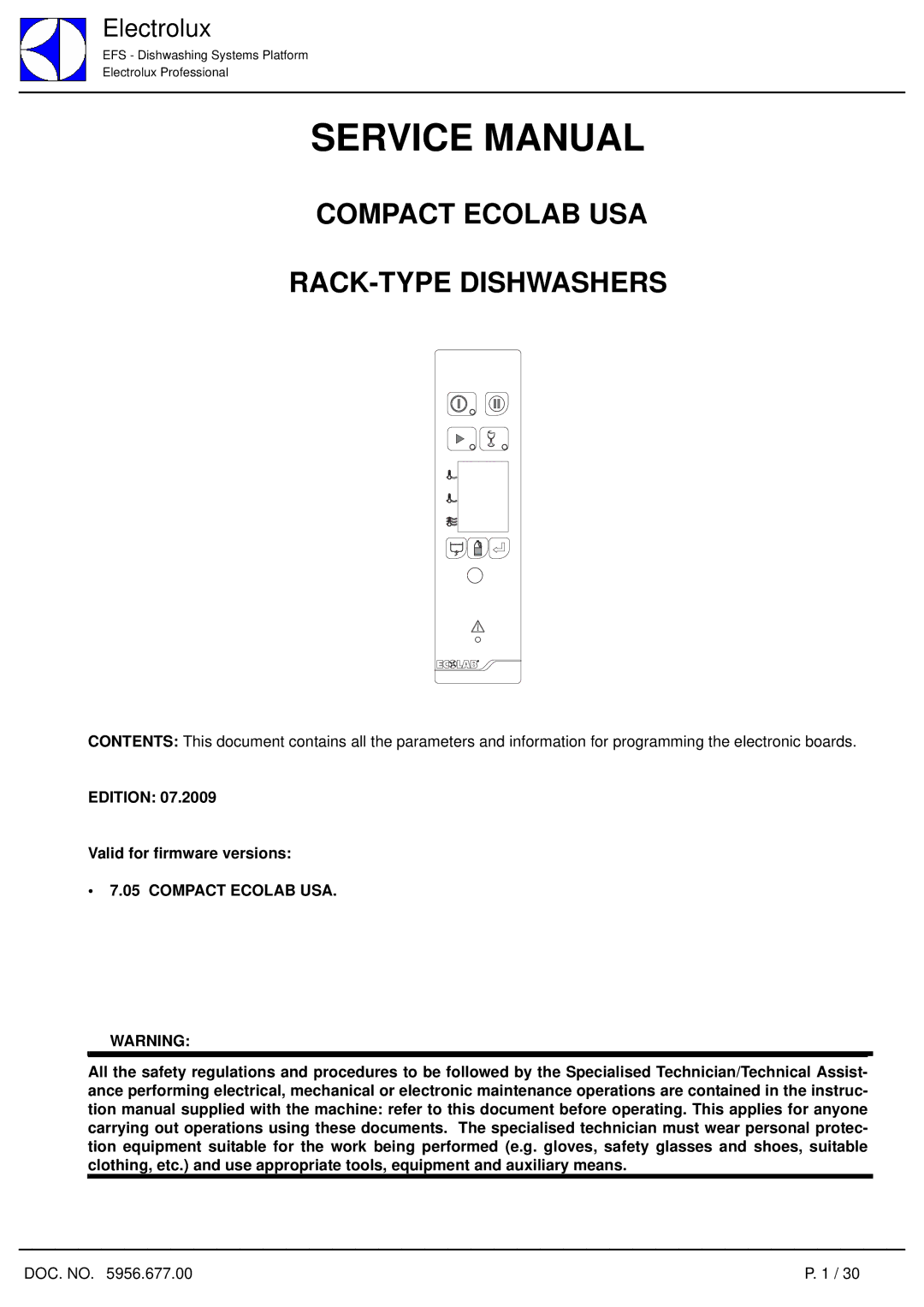 Electrolux 7.05 Compact service manual Edition Valid for firmware versions, Compact Ecolab USA 