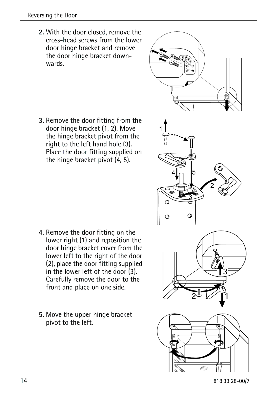 Electrolux 72348 KA manual Move the upper hinge bracket Pivot to the left 