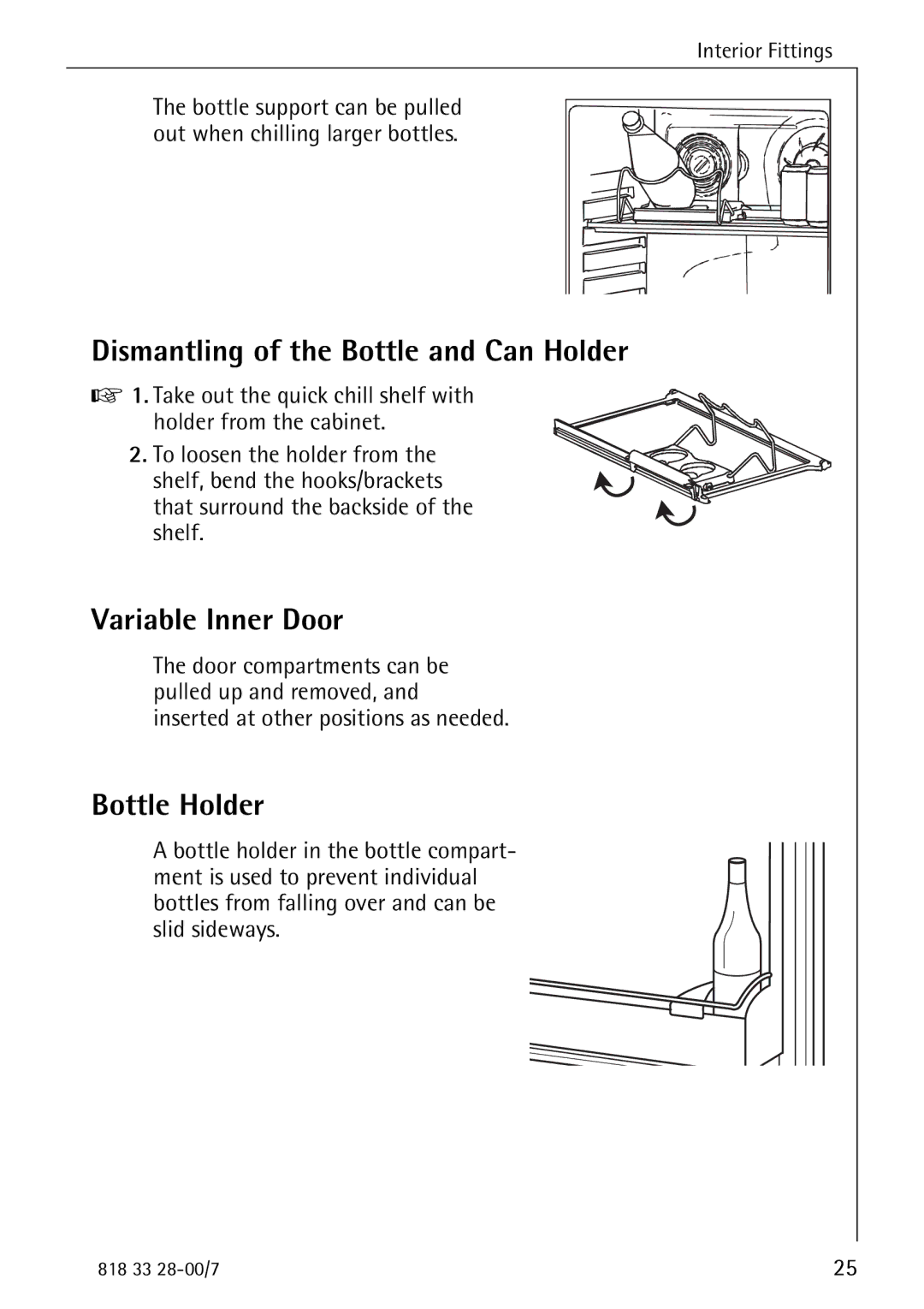 Electrolux 72348 KA manual Dismantling of the Bottle and Can Holder, Variable Inner Door, Bottle Holder 