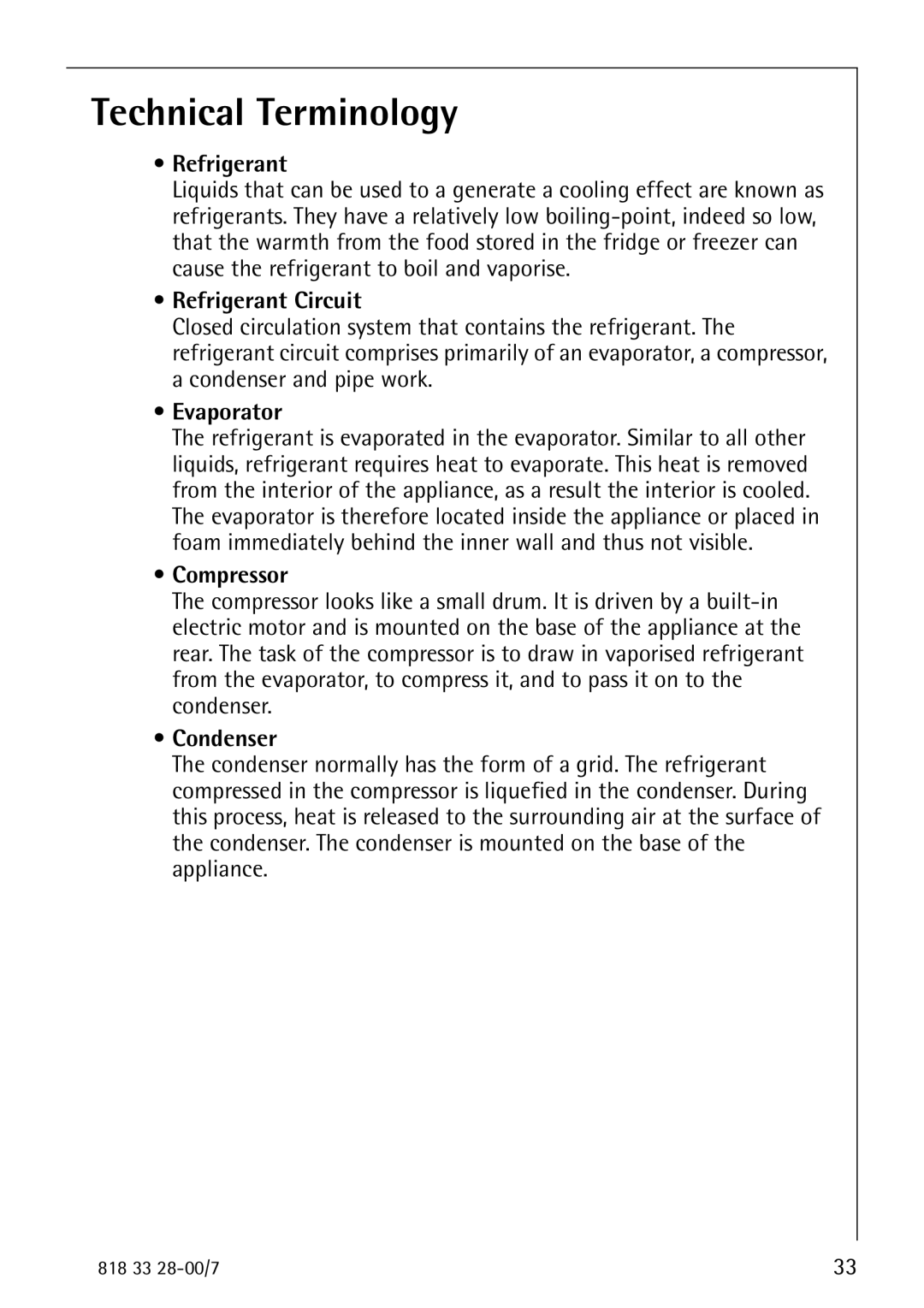 Electrolux 72348 KA manual Technical Terminology, Refrigerant Circuit 