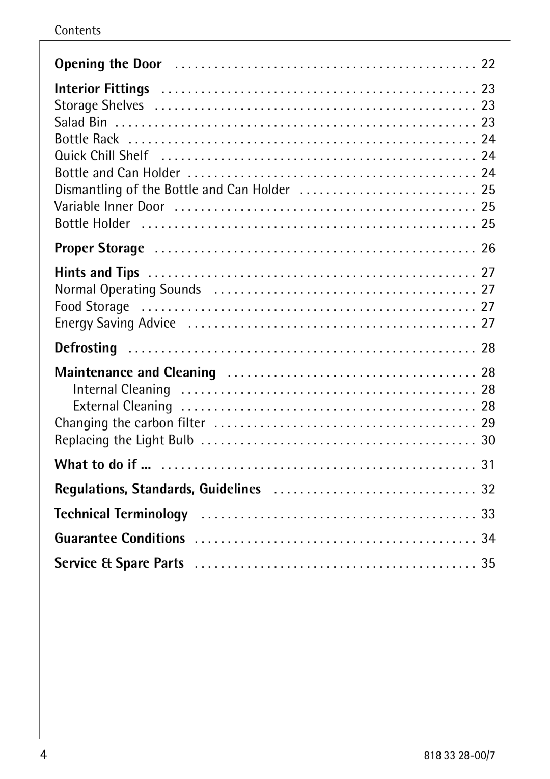 Electrolux 72348 KA manual Contents 