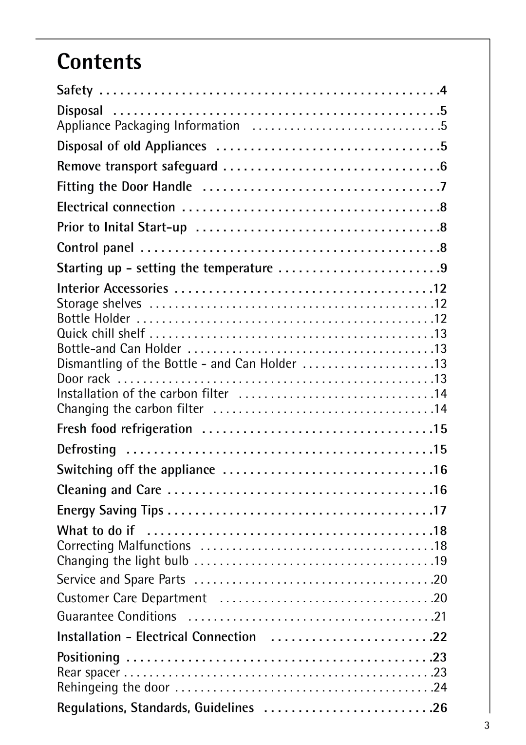 Electrolux 72398 KA user manual Contents 