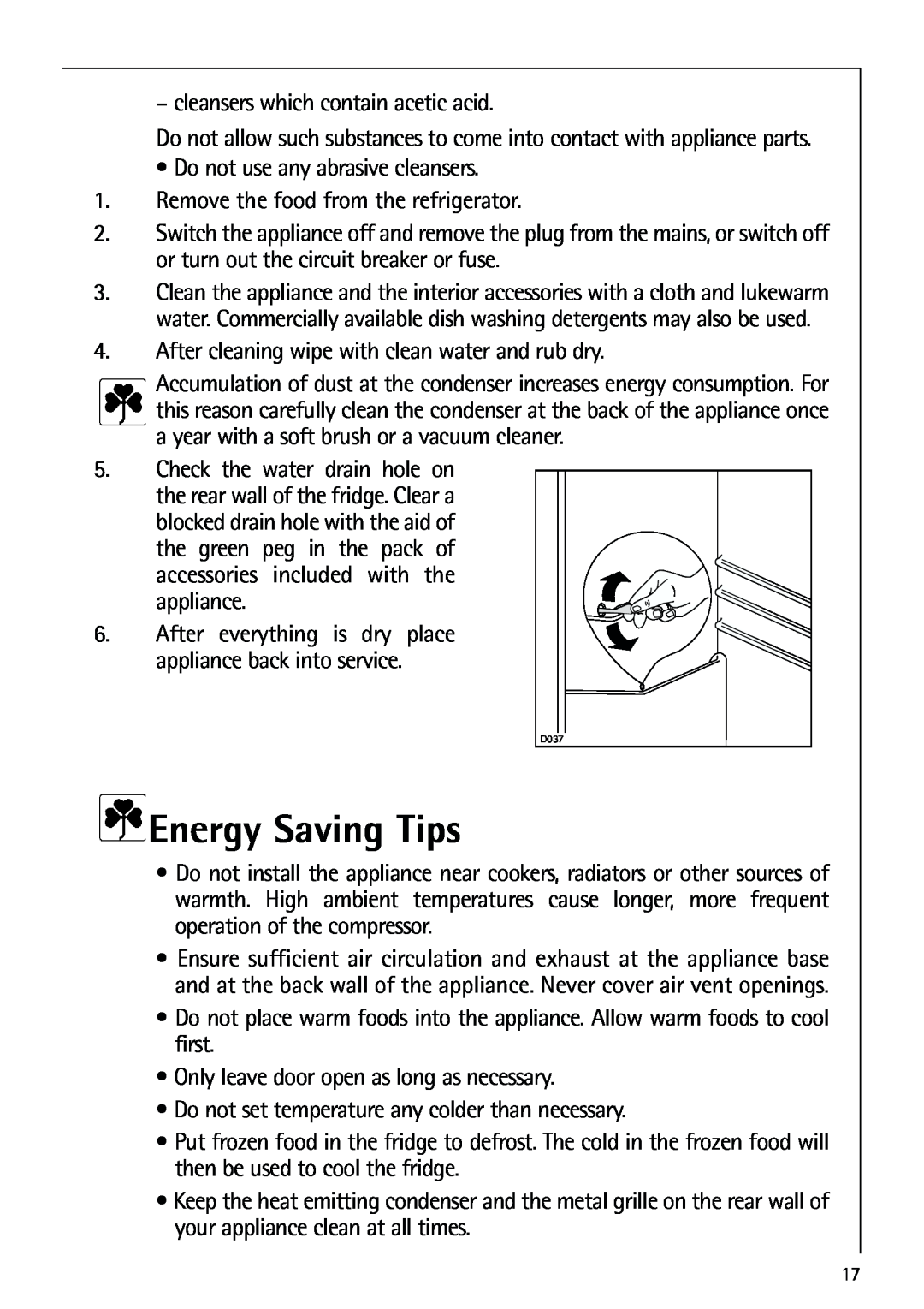 Electrolux 72398 KA user manual Energy Saving Tips 