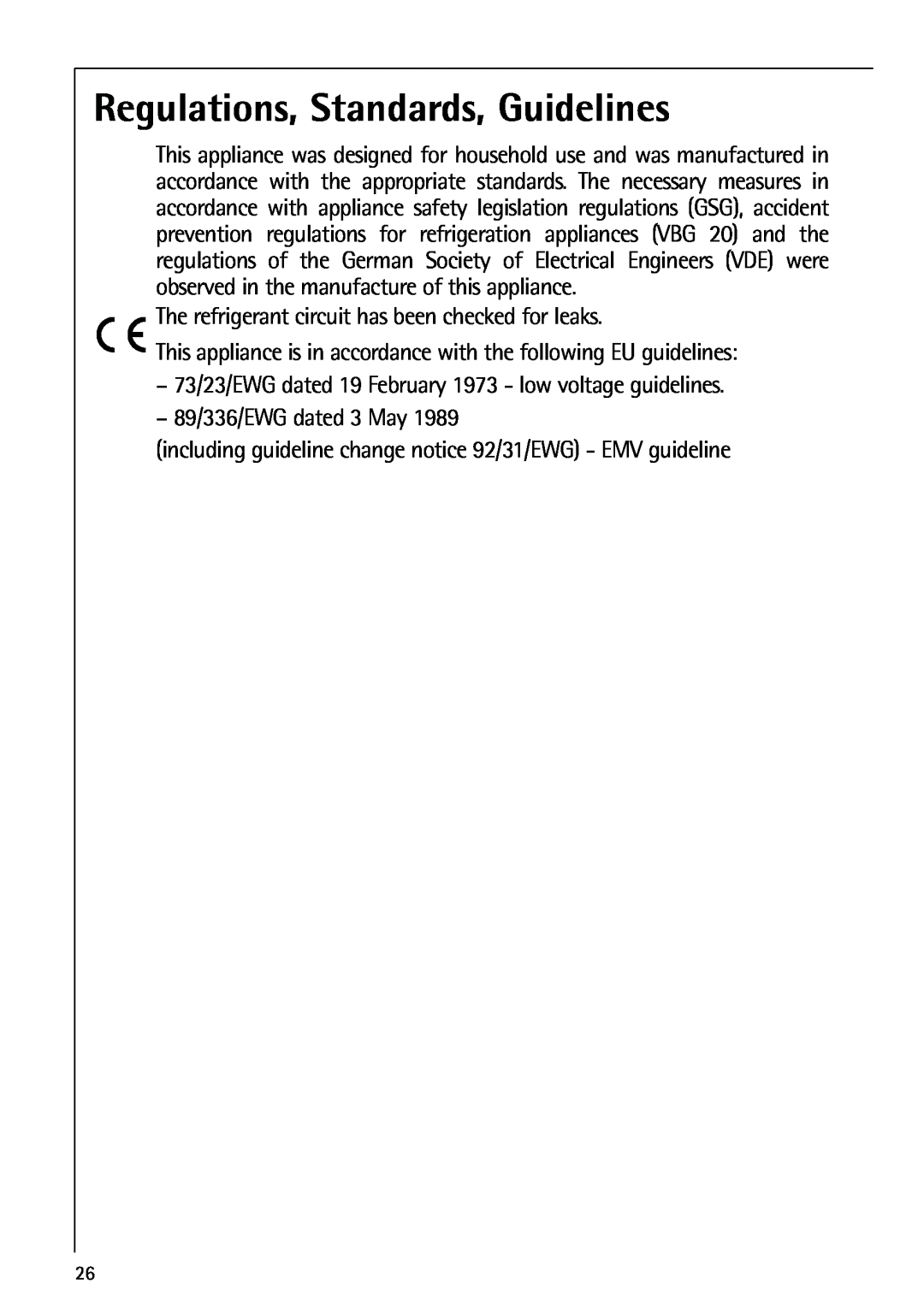 Electrolux 72398 KA user manual Regulations, Standards, Guidelines 