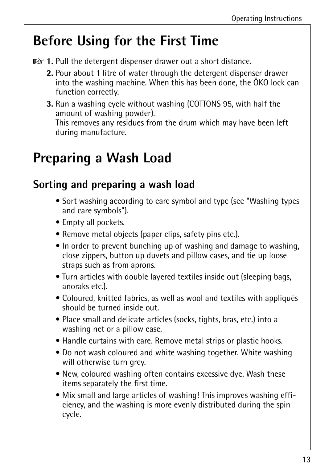 Electrolux 72620 manual Before Using for the First Time, Preparing a Wash Load, Sorting and preparing a wash load 