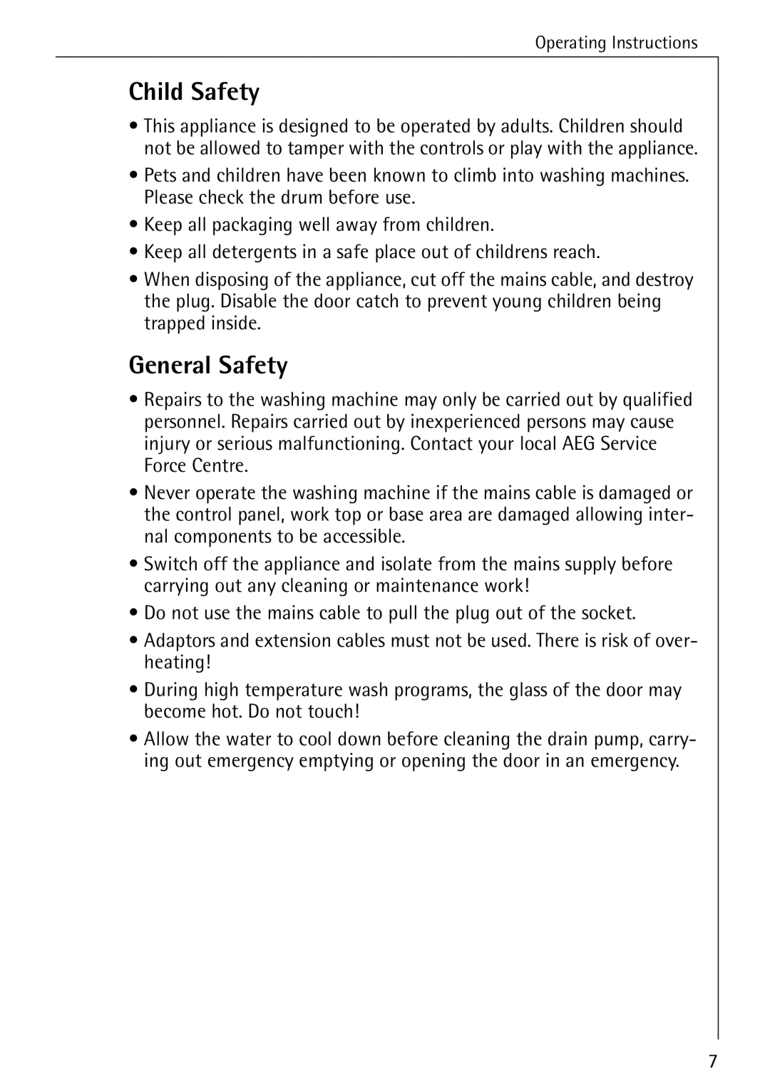 Electrolux 72620 manual Child Safety, General Safety 