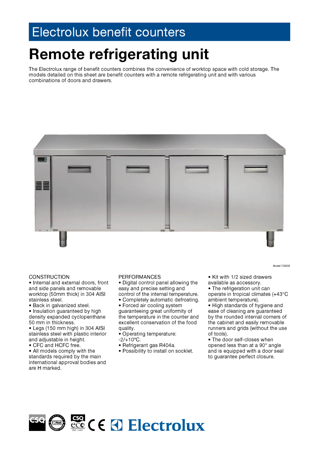 Electrolux 726203, 726202, 726210, 726213, RCSN4M4R, RCSN3M3R, RCSN2M2R manual Remote refrigerating unit 