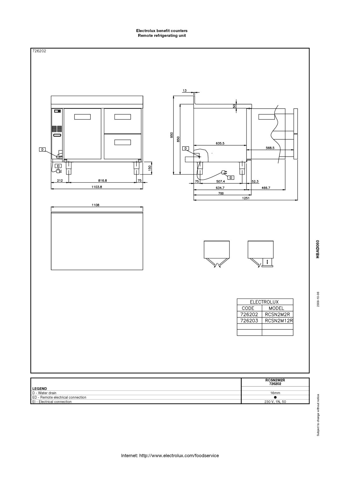 Electrolux 726213, 726202, 726203, 726210, RCSN4M4R, RCSN3M3R manual HBAD060, RCSN2M2R 