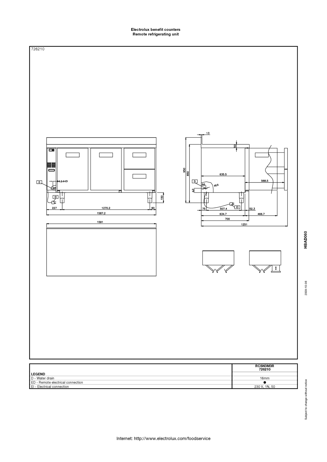 Electrolux RCSN4M4R, 726202, 726203, 726213, RCSN3M3R, RCSN2M2R Electrolux benefit counters Remote refrigerating unit 726210 