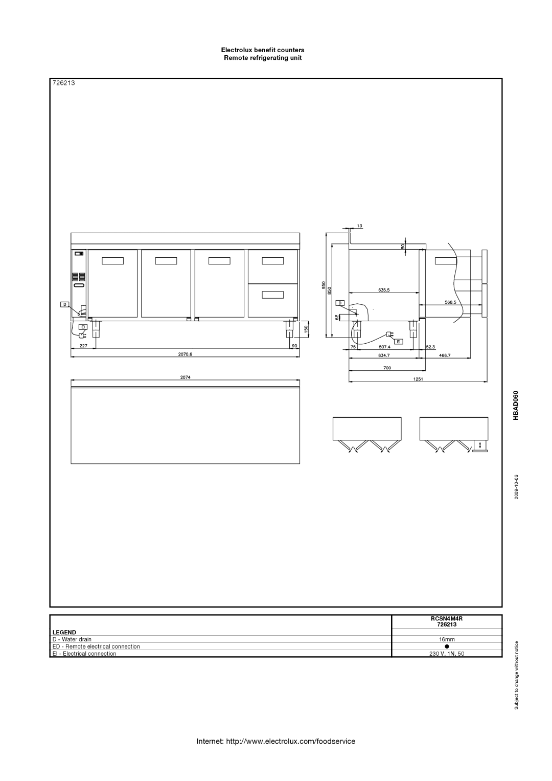 Electrolux RCSN3M3R, 726202, 726203, 726210, RCSN4M4R, RCSN2M2R Electrolux benefit counters Remote refrigerating unit 726213 