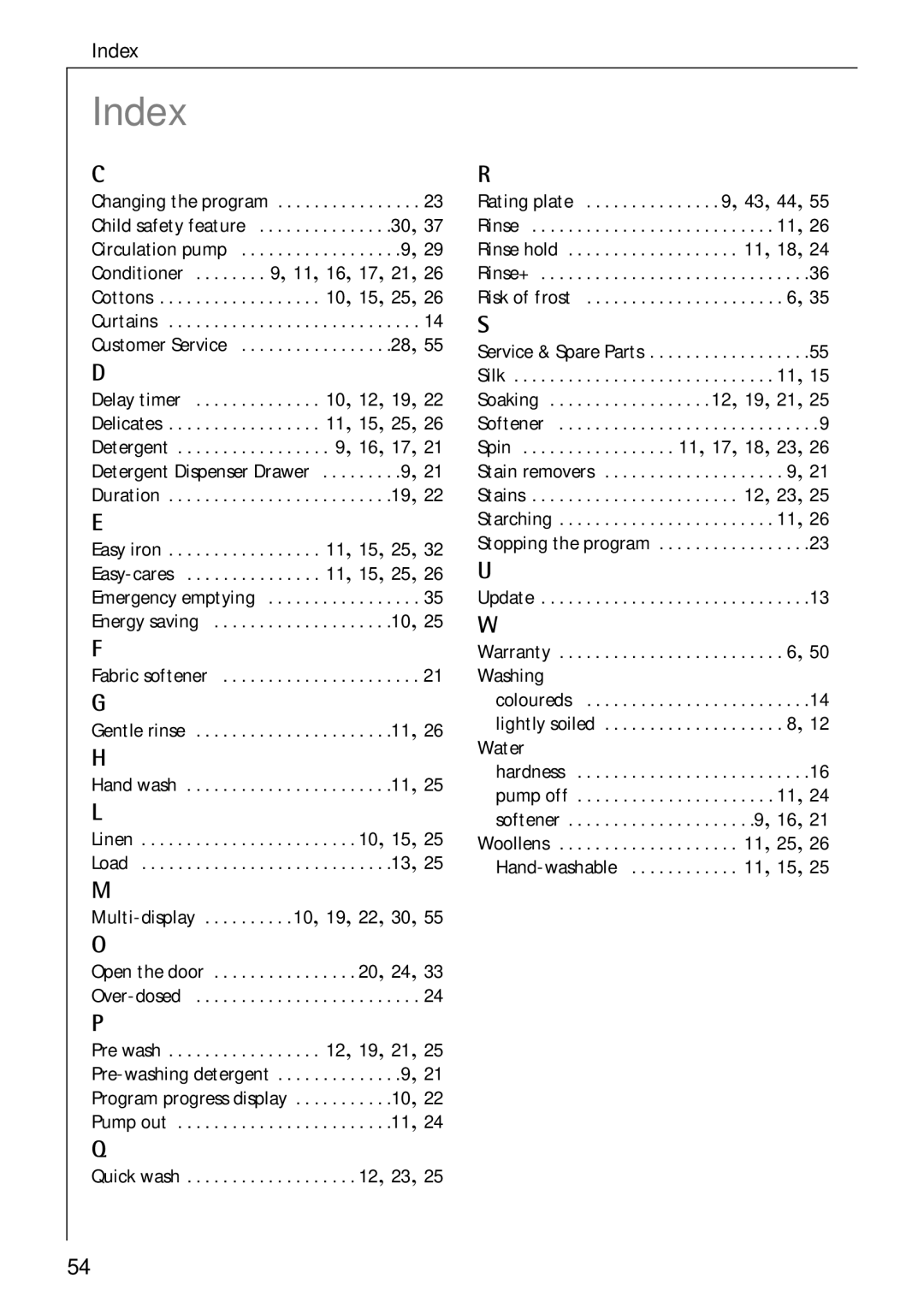 Electrolux 72630 manual Index, Multi-display , 19, 22, 30 