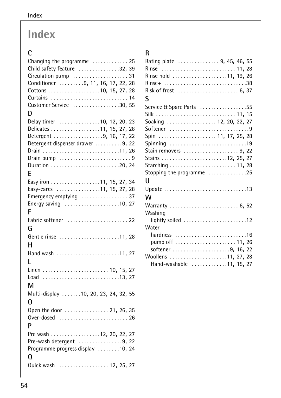 Electrolux 72640 manual Index 